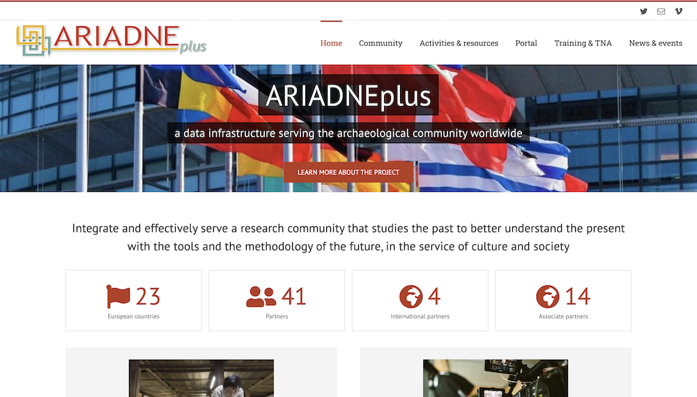 Screenshot del sito internet realizzato per il progetto europeo ARIADNEplus.