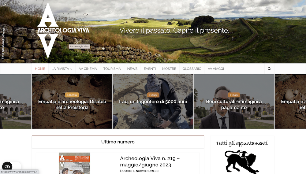 Screenshot del sito internet realizzato per Archeologia Viva.