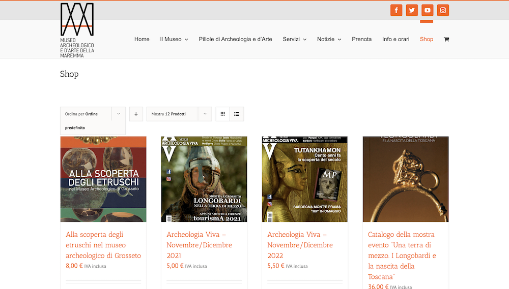 Screenshot del sito internet realizzato per il Museo Archeologico e d’Arte della Maremma, sezione e-commerce.